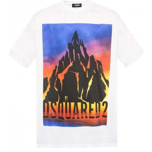 Dsquared2 Oversized T-Shirt White Graphic Logo Slouch Fit Italy XXL Distressed - Picture 1 of 8